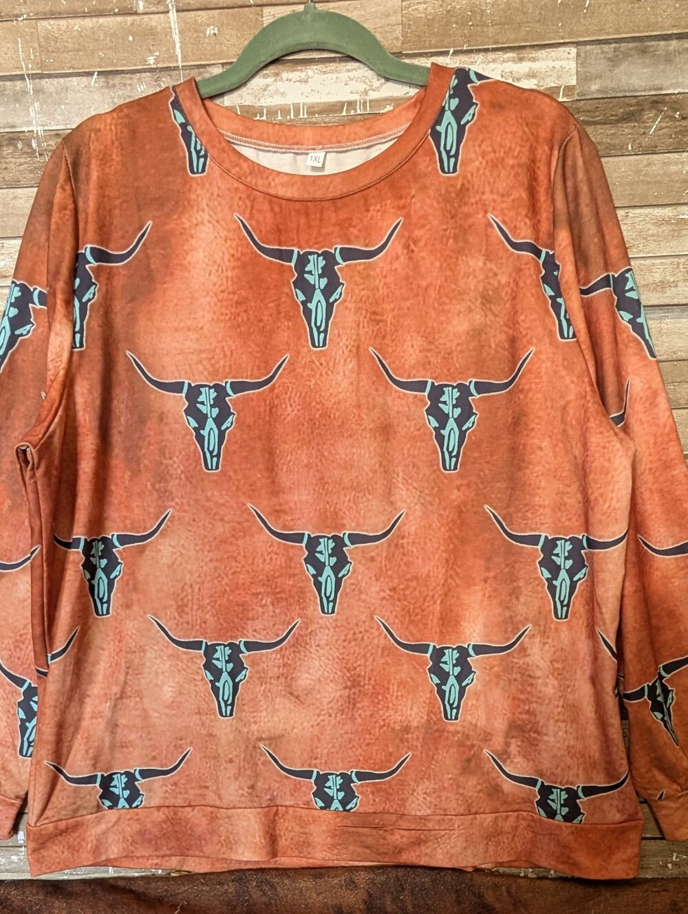 New Unbranded Burnt Orange Bull Banded Sweatshirt Like Design